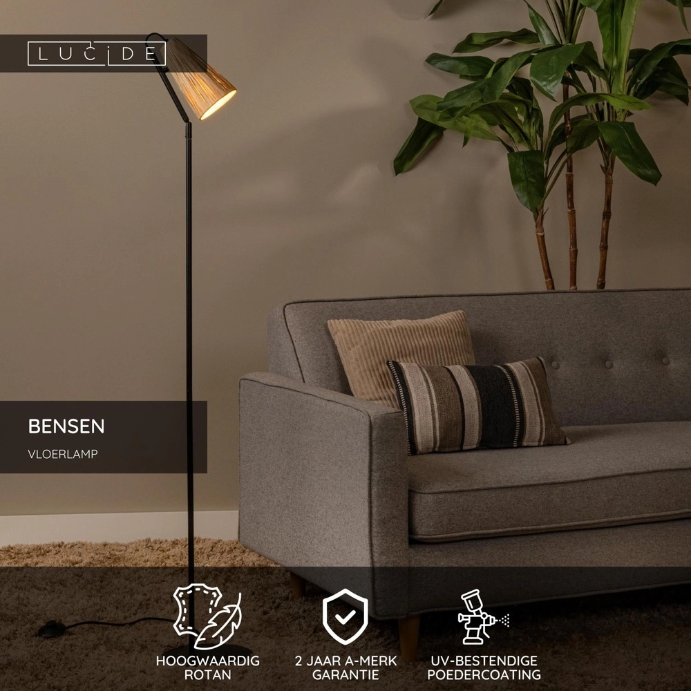 Unieke vloerlamp Bensen hout Lucide 5411212051660