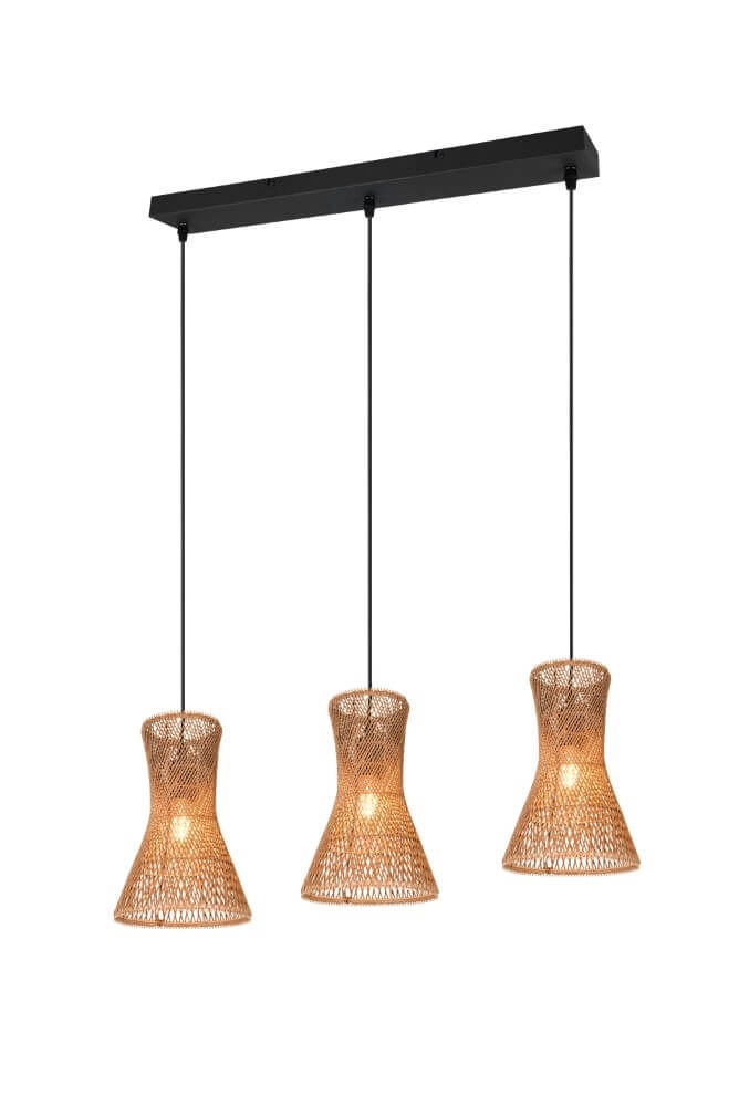 3-lichts hanglamp Bijou zwart met rotan Trio 4017807637298