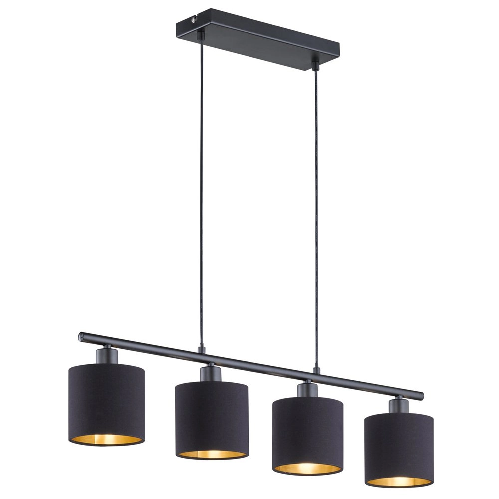 Eetkamer hanglamp Tommy 4-lichts zwart met gouden binnenkant