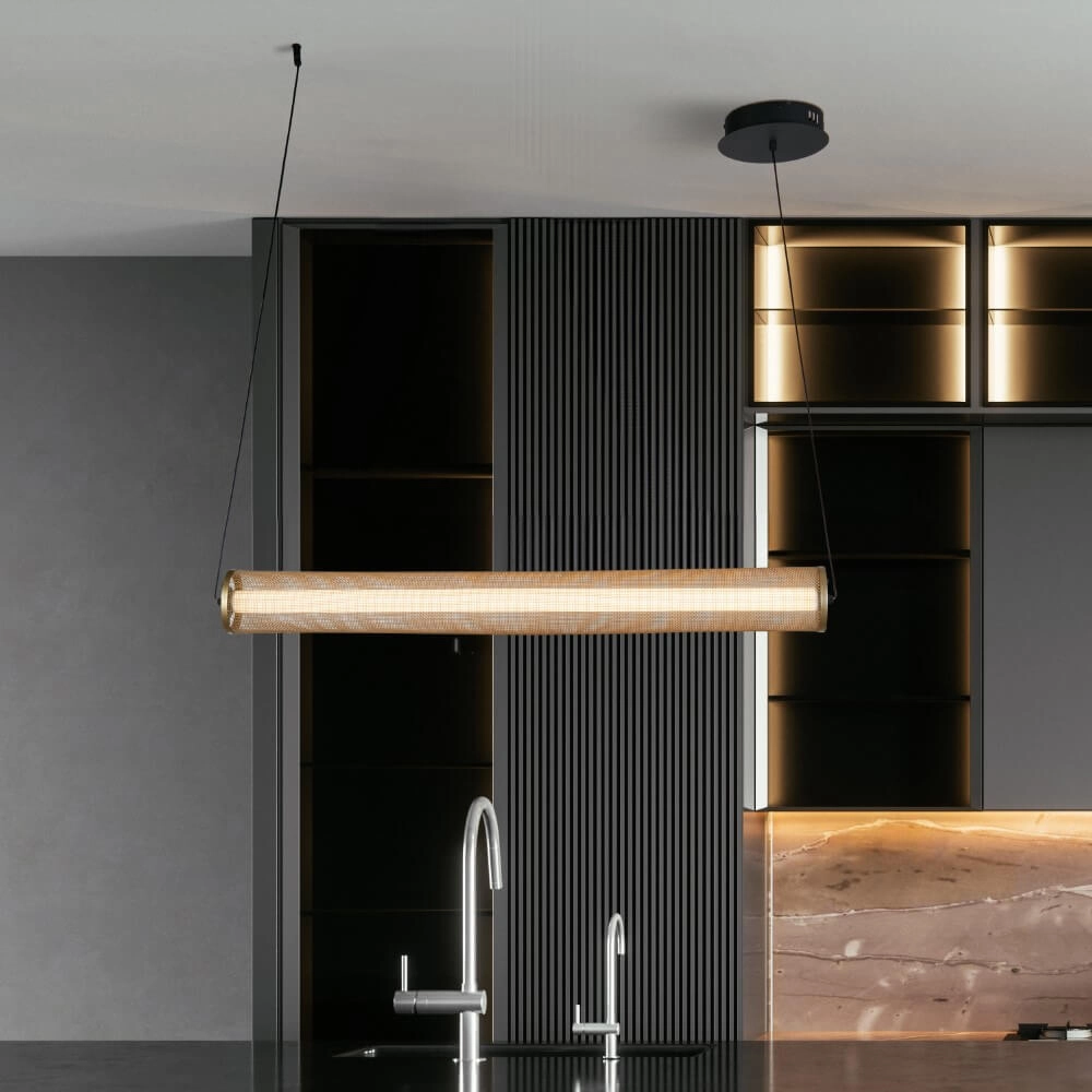 Hanglamp Thread zwart met goud mesh Searchlight 5053423273051