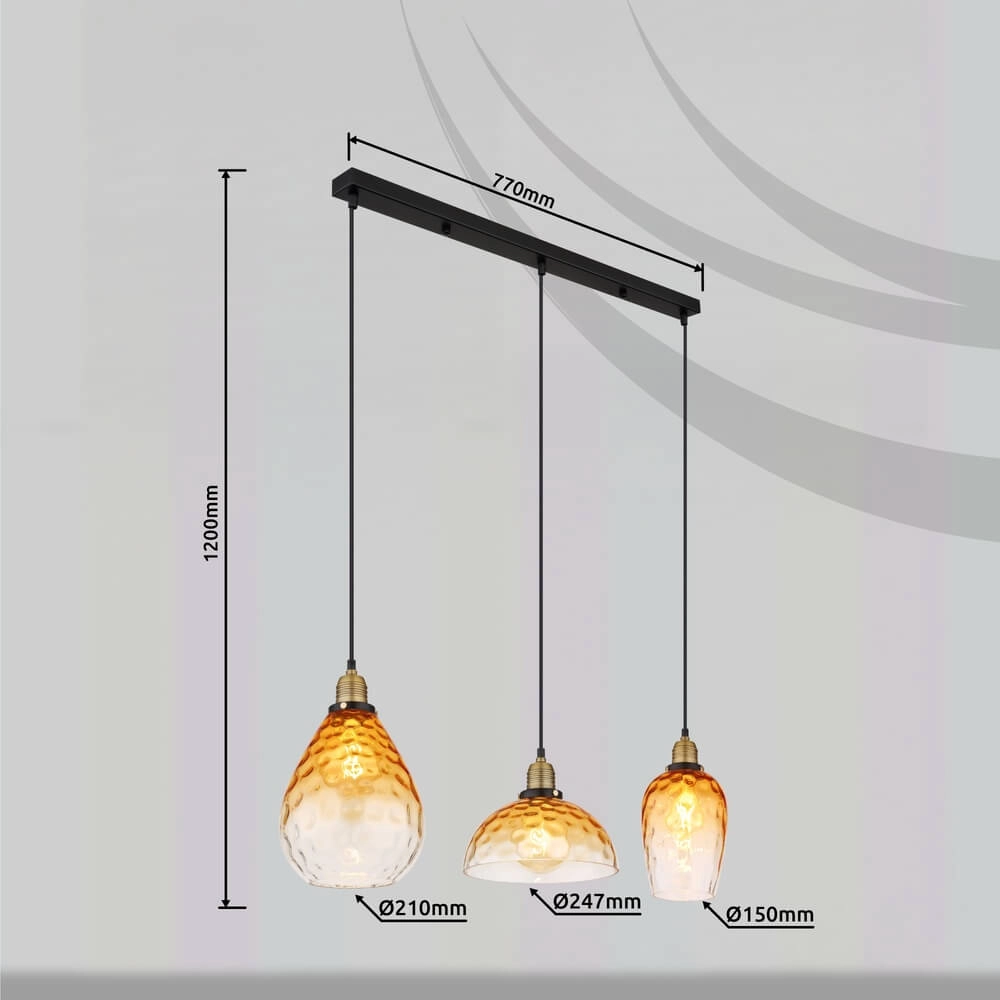 3-lichts hanglamp Salvy amber glas honinggraat Globo 9007371457441
