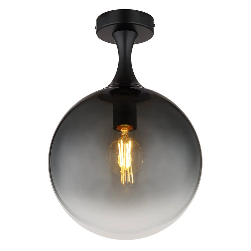 Zwarte plafondlamp Dalton bol smoke glas Ø 25cm