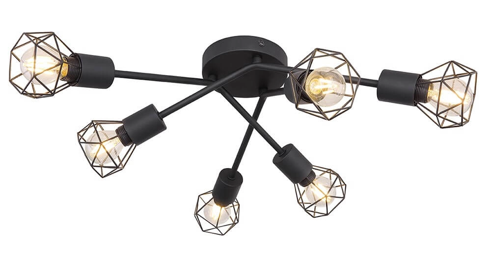 Plafondlamp Xara I 6-lichts zwart Ø 63cm