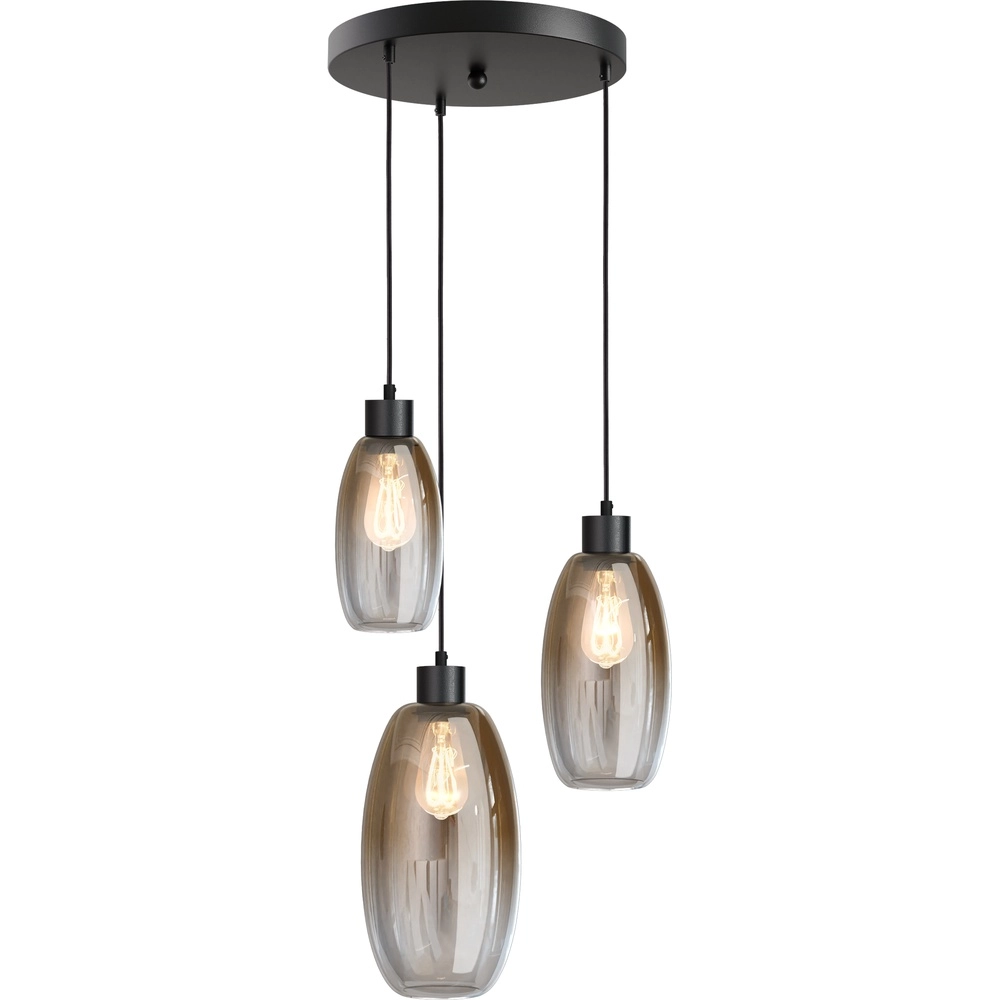 Vide hanglamp Olive met 3 glazen - zwart - Ø35cm