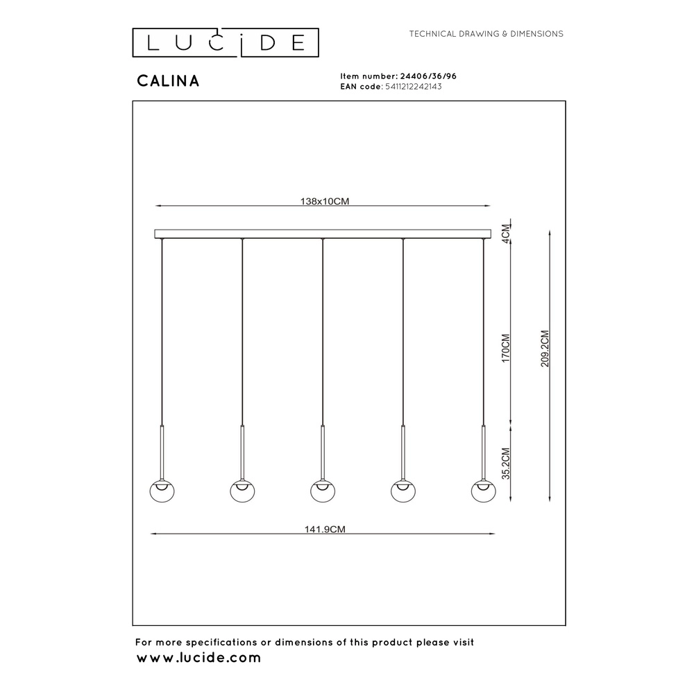 5-lichts hanglamp Calina met amber bollen Premium by Lucide 5411212242143