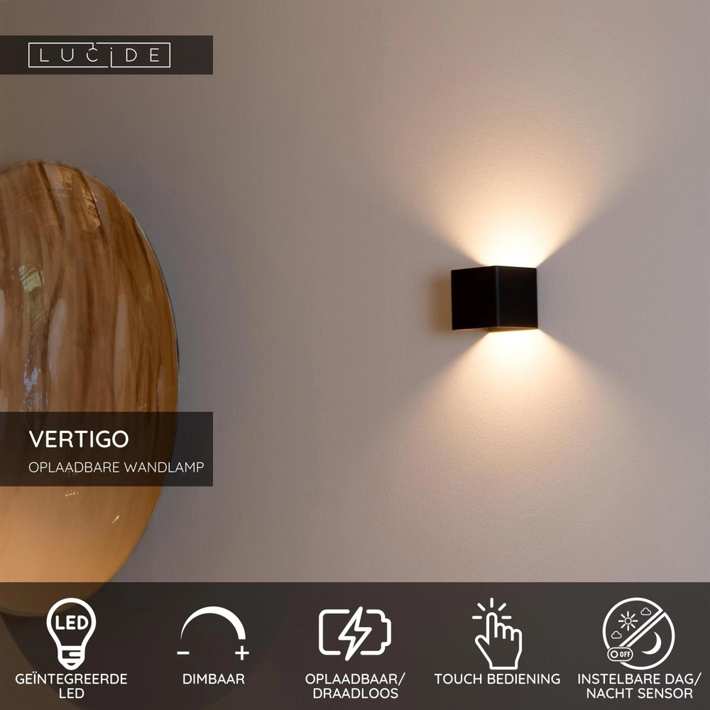 Oplaadbare wandlamp Vertigo magnetisch zwart Lucide 5411212272386