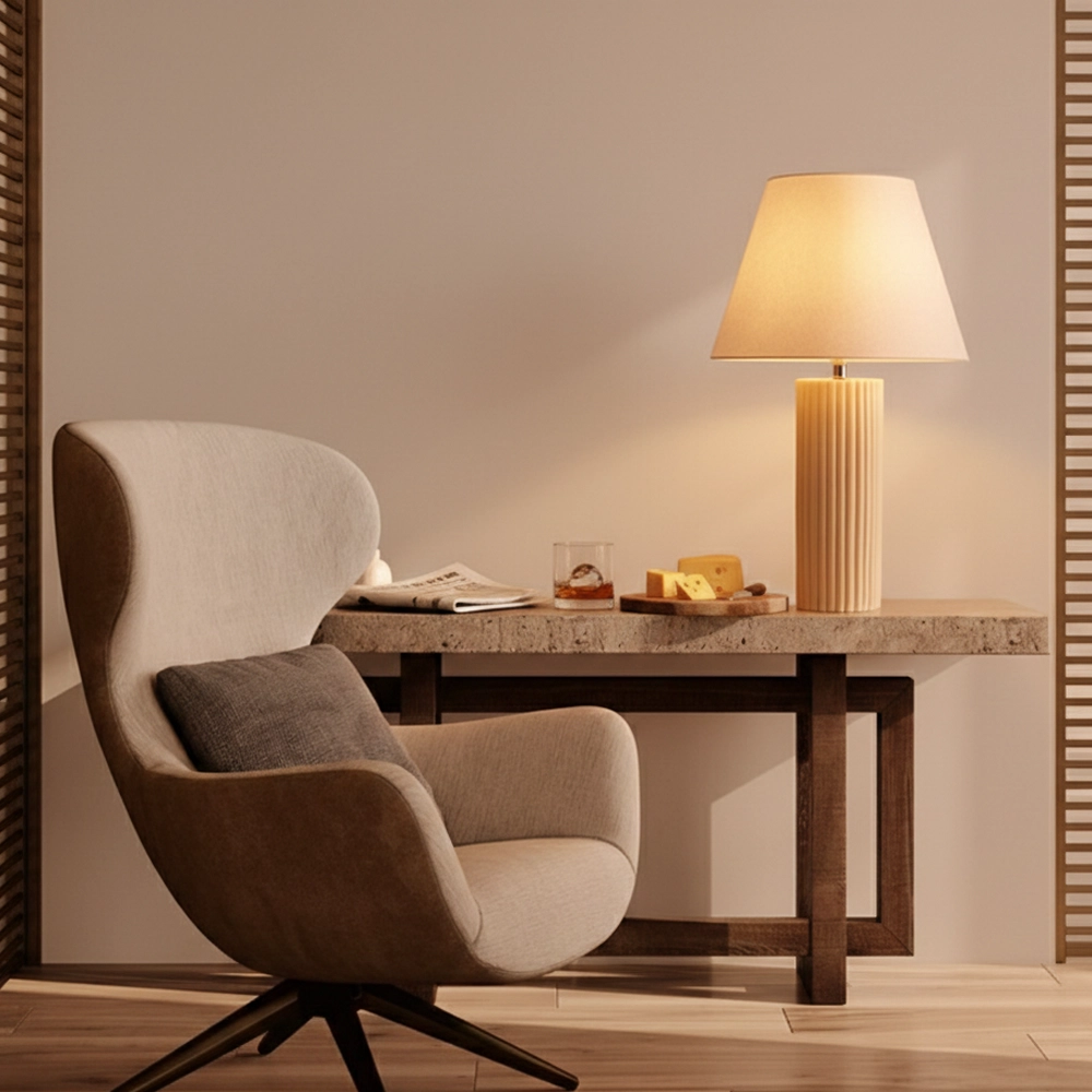 Tafellamp Bacco beige met witte kap