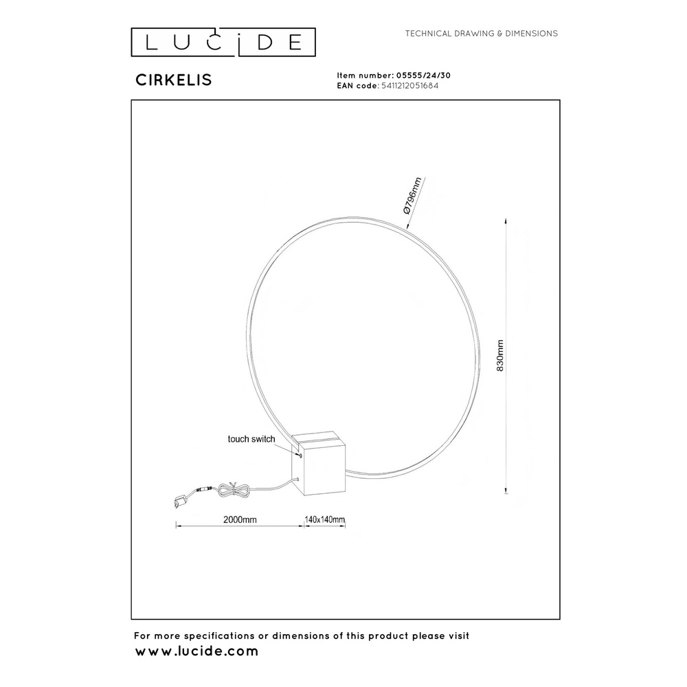 Zwarte tafellamp Cirkelis rond Ø 83cm Lucide 5411212051684