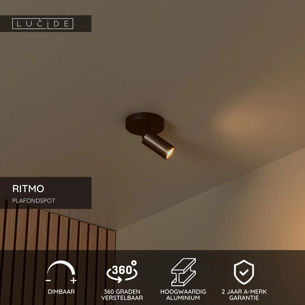 Plafondspot Ritmo mini GU10 koffie bruin Lucide 5411212093967