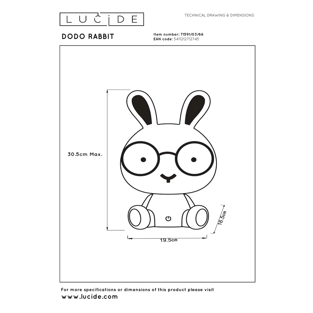 Nachtlampje Dodo Rabbit kinderkamer roze Lucide 5411212712745