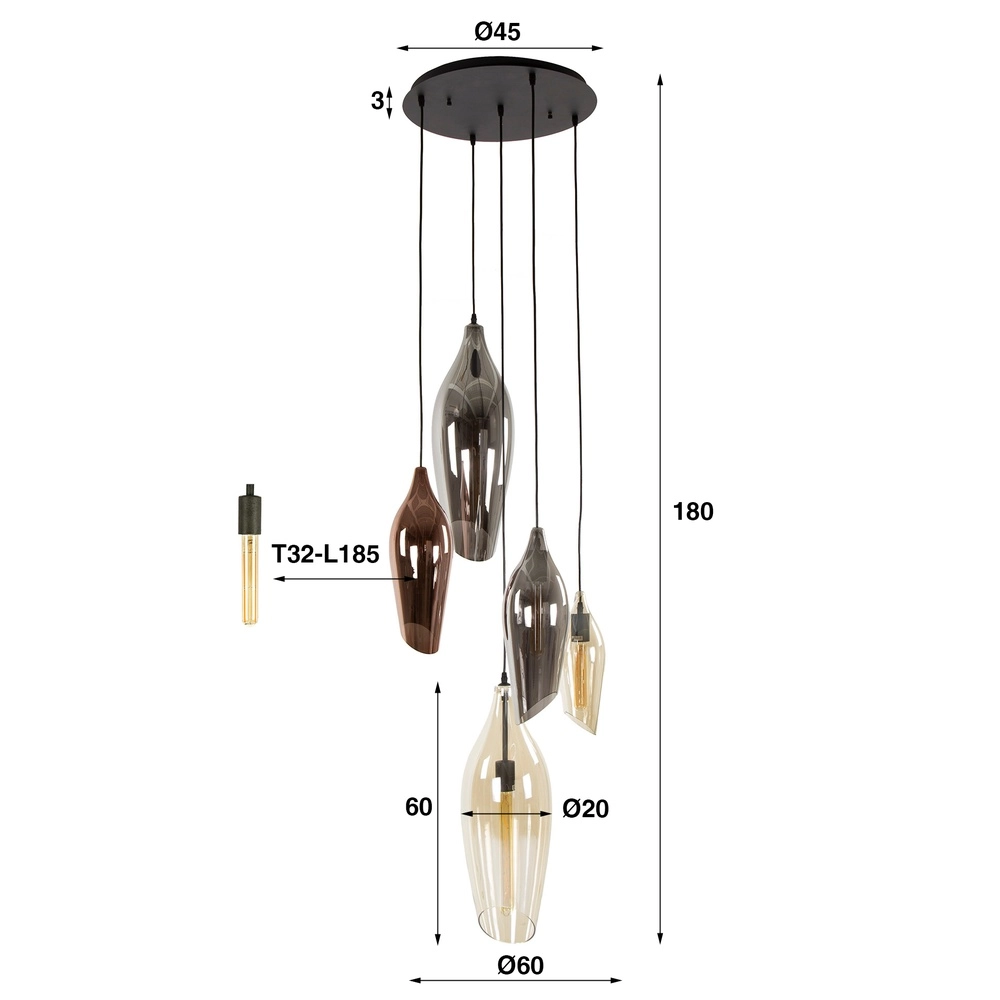 Vide hanglamp Cocoon 5x gekleurd glas Lyora 8716803511910
