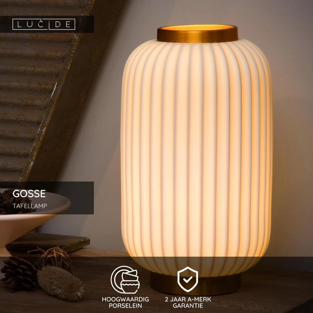 Design tafellampje Gosse goud met wit Lucide 5411212134165