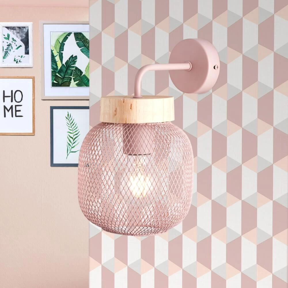 Wandlamp Giada roze met hout Brilliant 4004353354144
