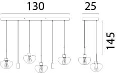 6-lichts hanglamp Genua bruin met goud glas en pendels Masterlight 8718121357270