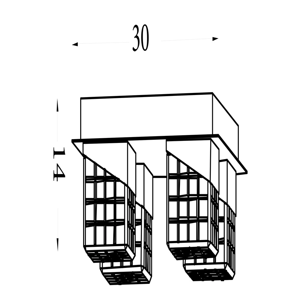 Design plafondlamp Cuboid 4-lichts goud Searchlight 5053423304144