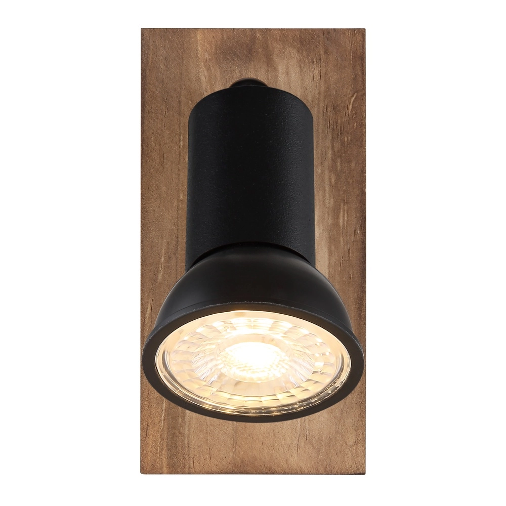 Opbouwspot Drew zwart met hout Globo 9007371442775