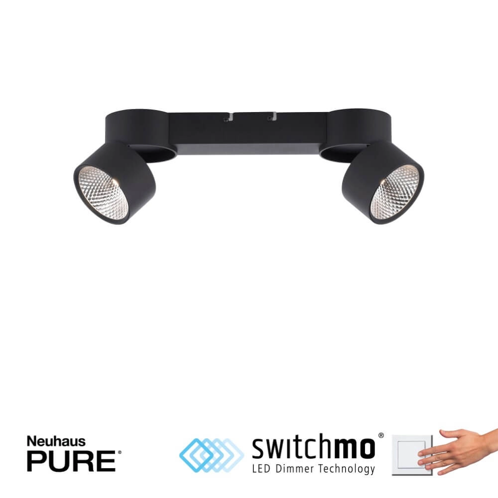 Plafondlamp Pure Nola 2-lichts zwart Paul Neuhaus 4012248372005