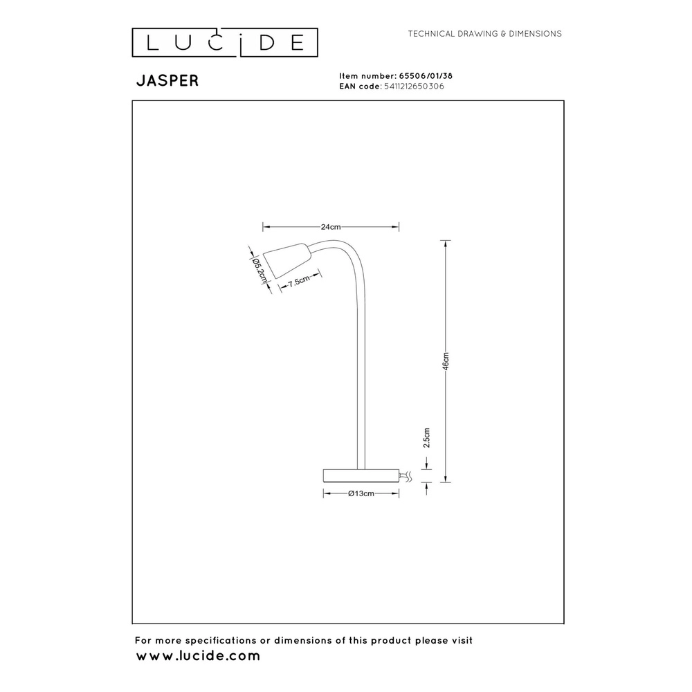 Bureaulampje Jasper zand bruin Lucide 5411212650306
