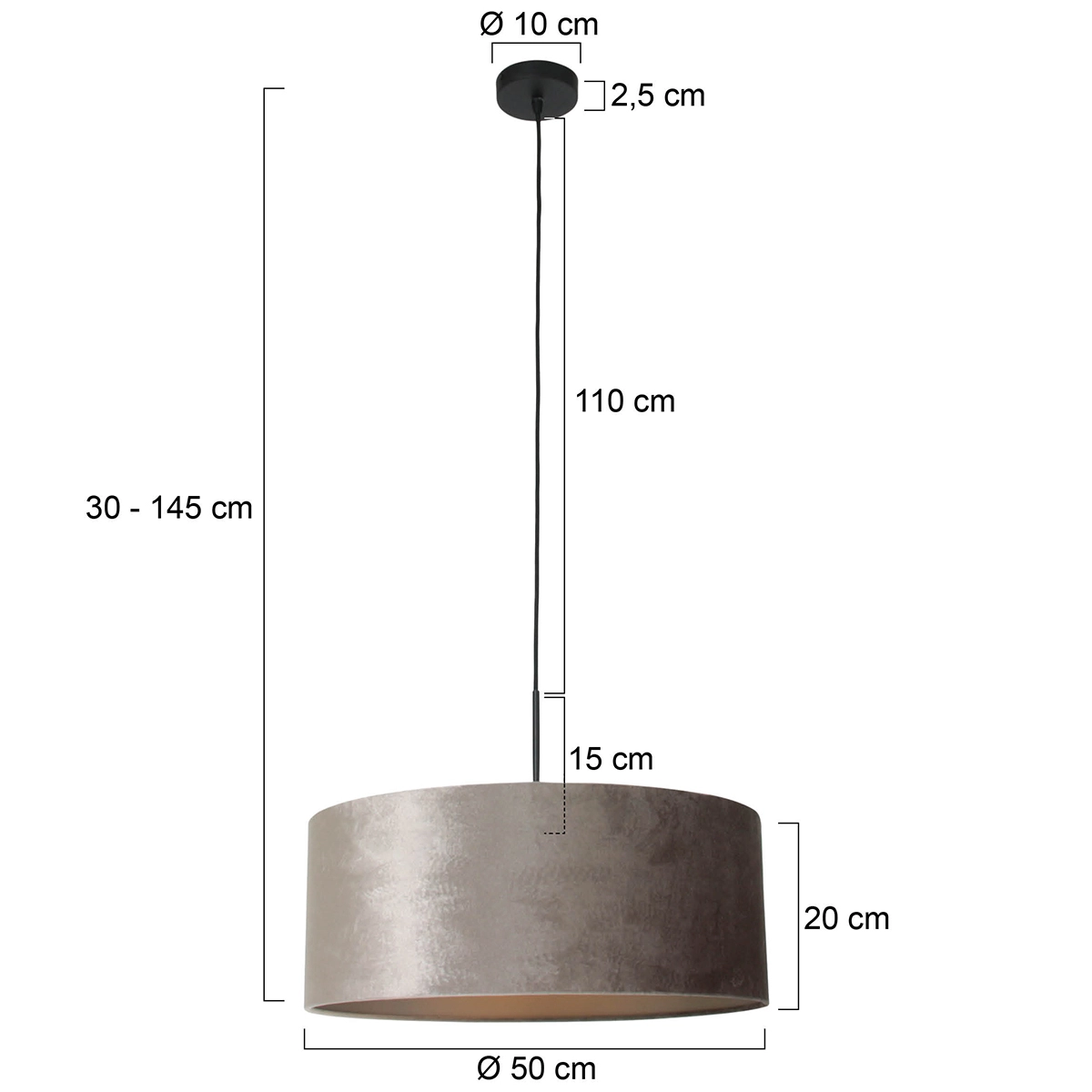 Hanglamp Sparkled 50cm zwart met Taupe velourse kap Steinhauer 8712746146271