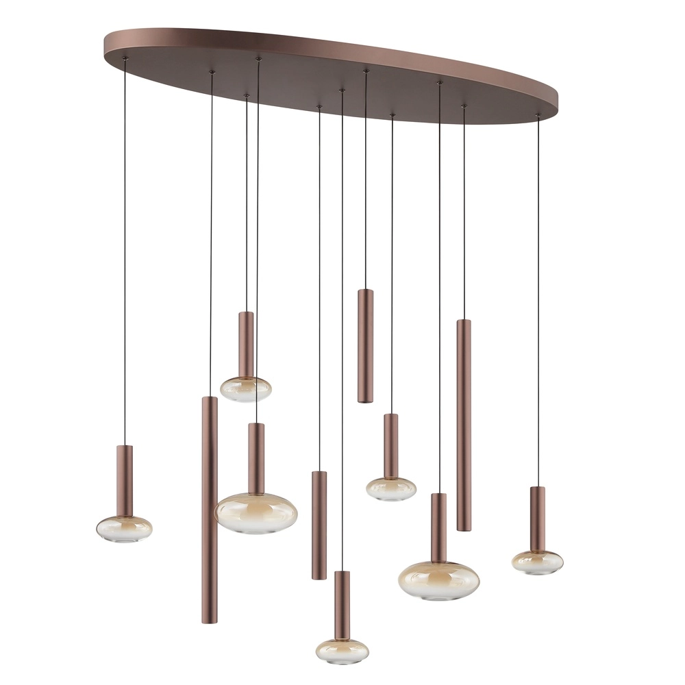 Hanglamp Veridian koffie bruin met amber glas ovaal Brilliant 4004353476907