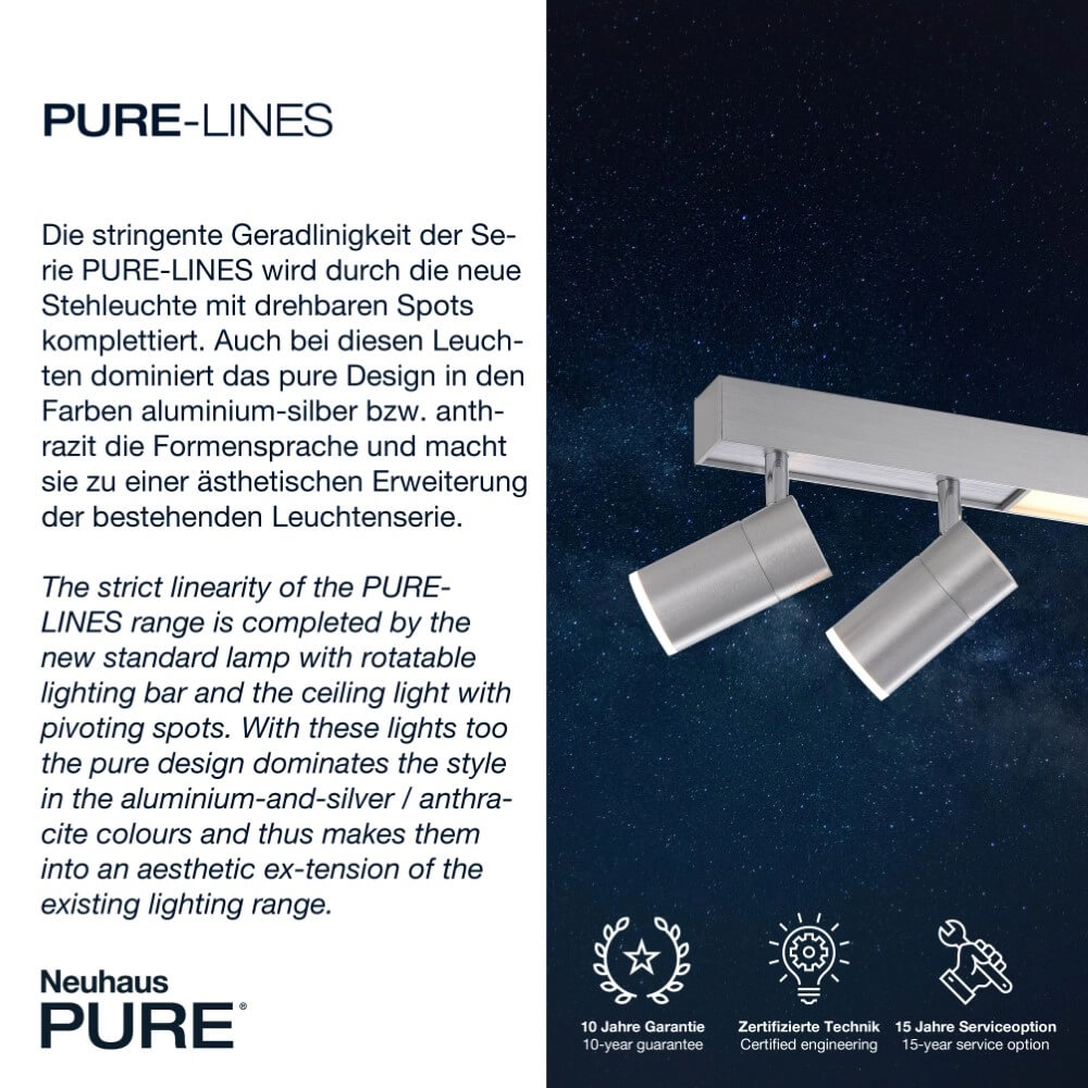 Strakke plafondlamp Pure Lines Spot aluminium Paul Neuhaus 4012248366370