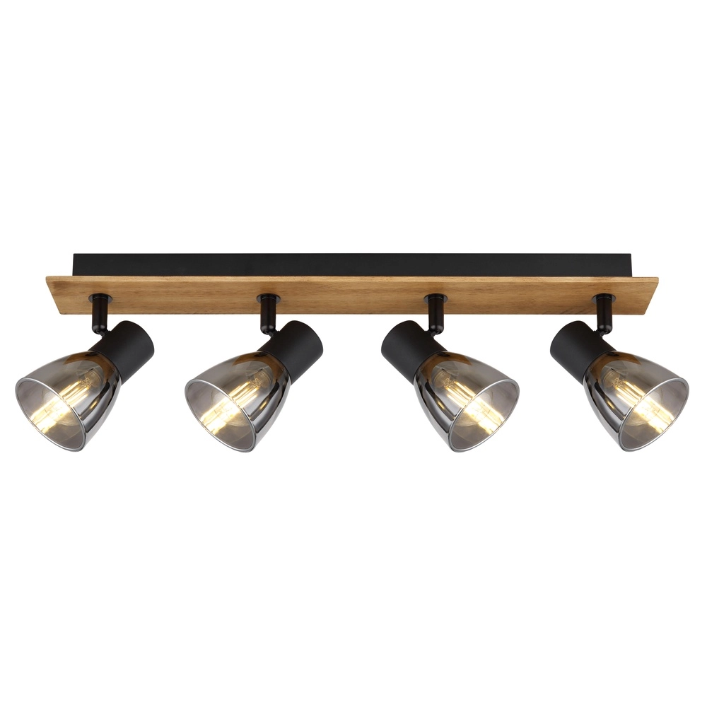 Plafondlamp Claude 4-lichts zwart met hout Globo 9007371434213
