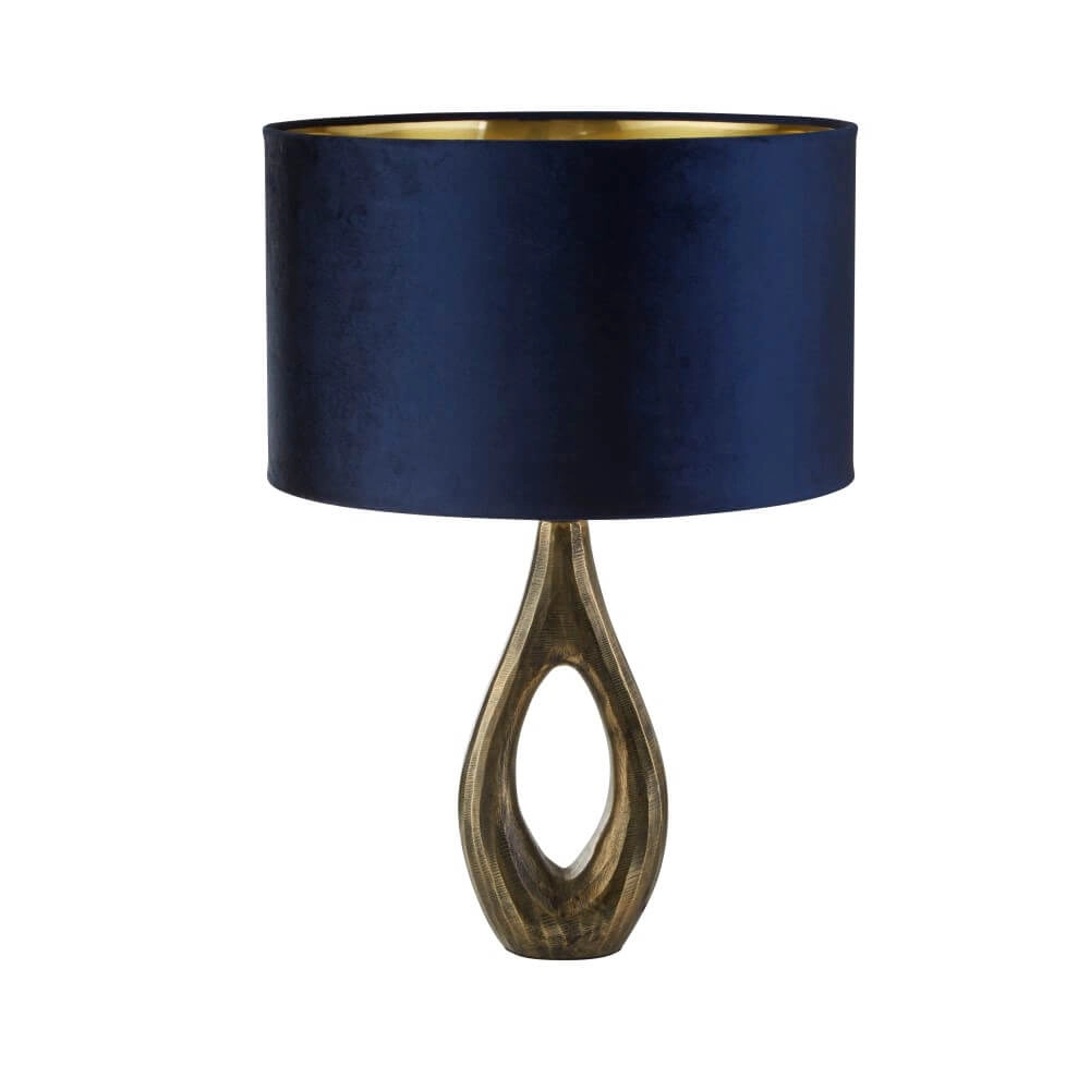 Gouden tafellamp Bucklow met donkerblauwe kap Gouden tafellamp Bucklow met donkerblauwe kap