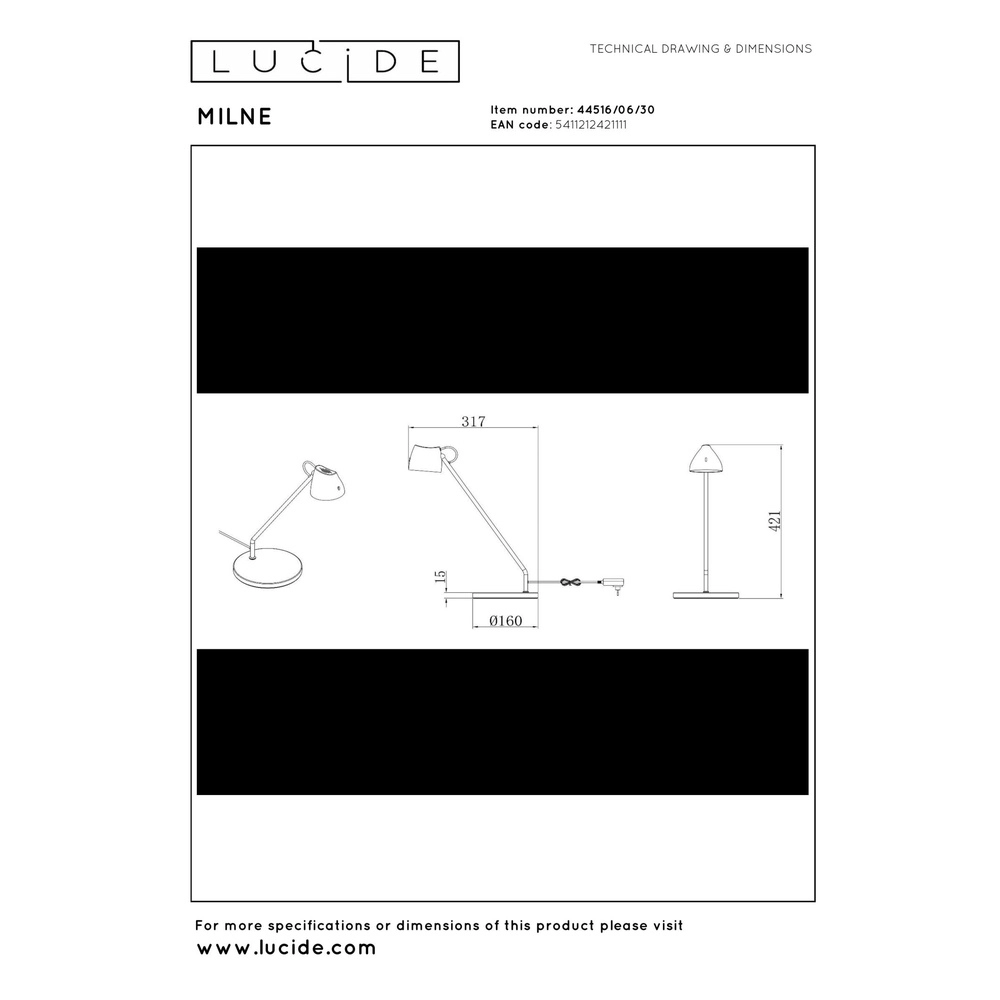 Bureaulamp Milne zwart Lucide 5411212421111
