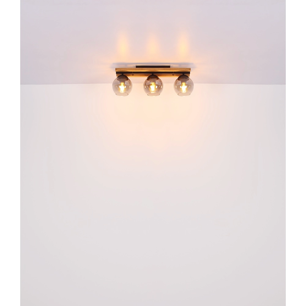 3-lichts plafondlamp Conni zwart met hout Globo 9007371448739