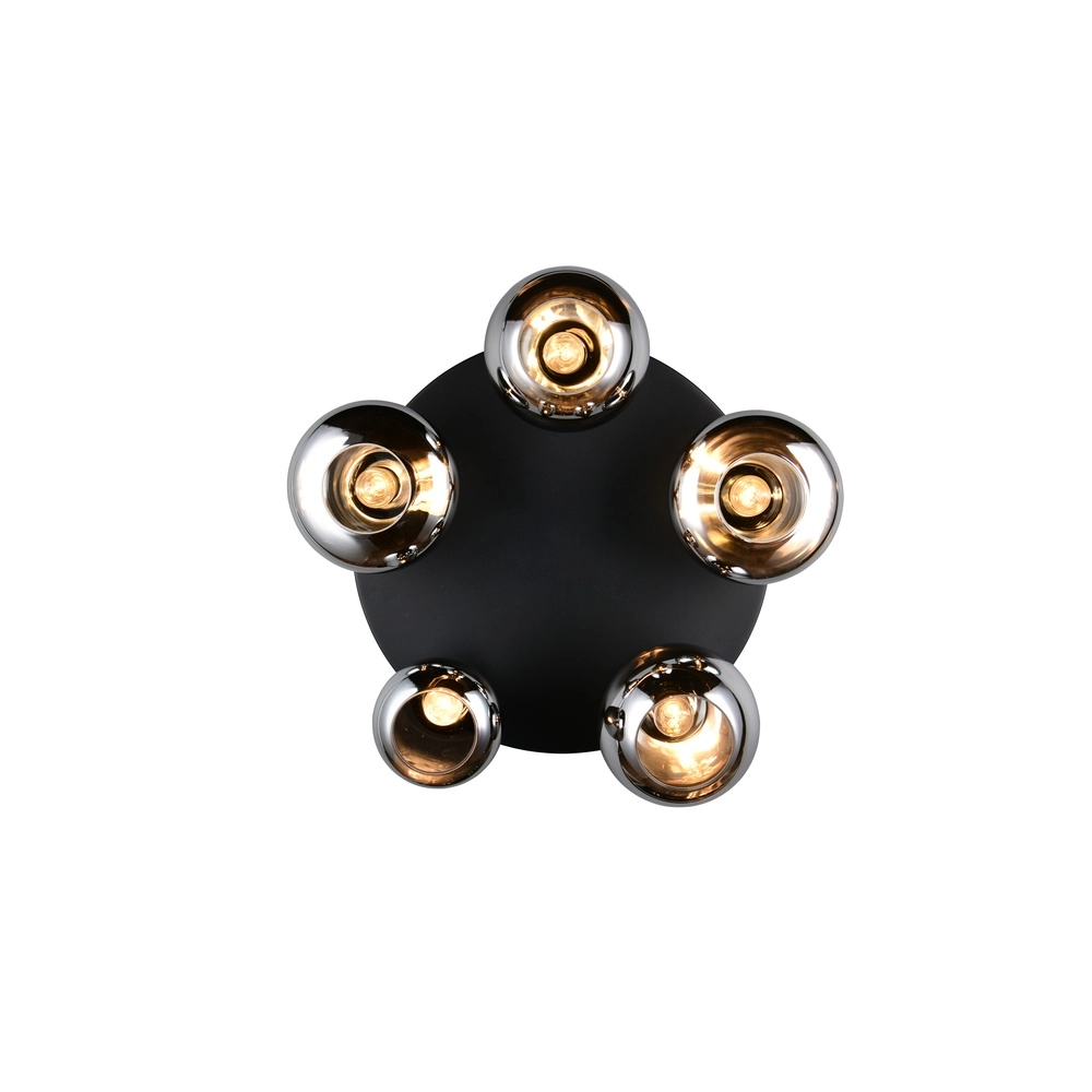 5-lichts plafondlamp Lumina zwart met smoke glas Trio 4017807663181