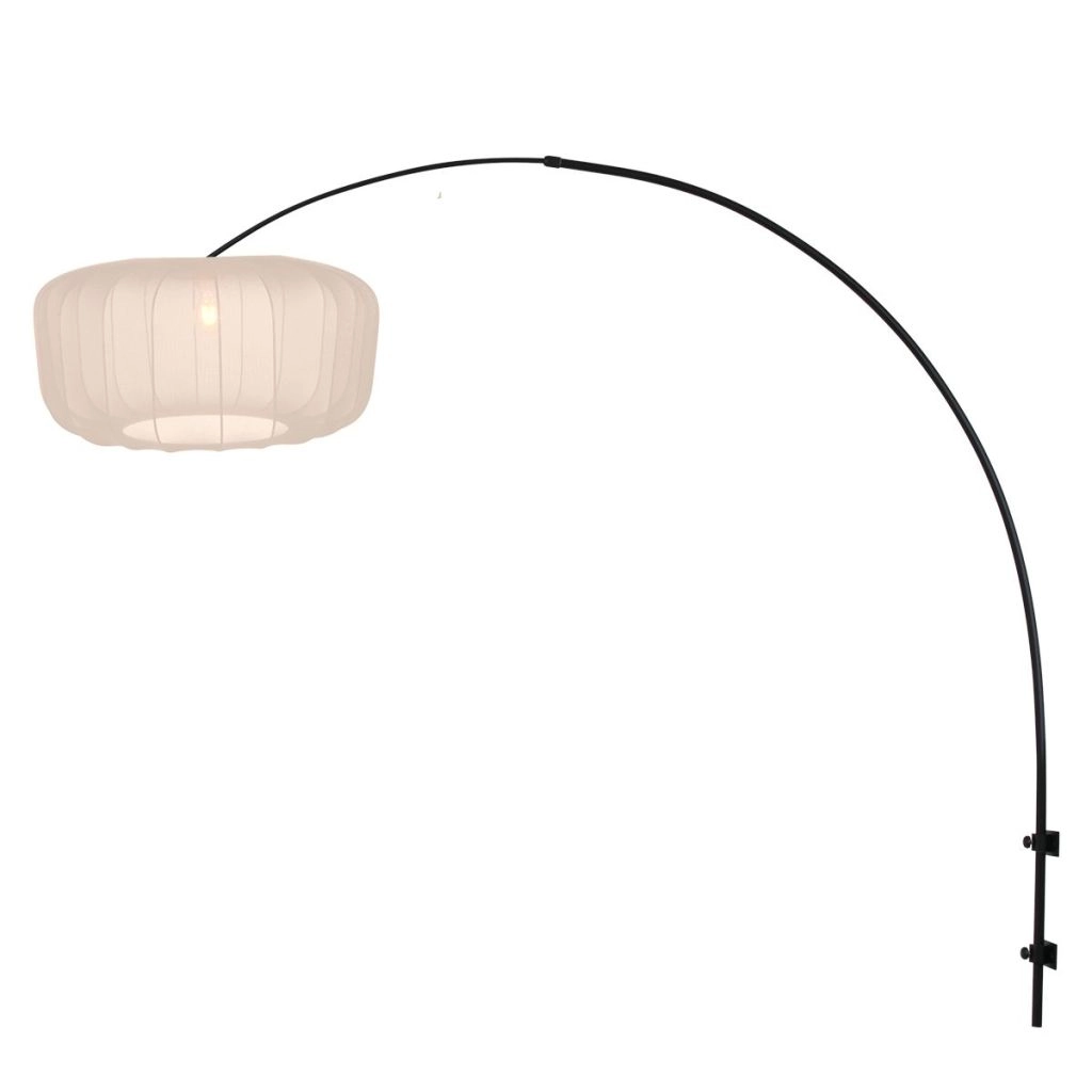 Zwarte wandlamp Vela Lino met crème kap Ø60cm