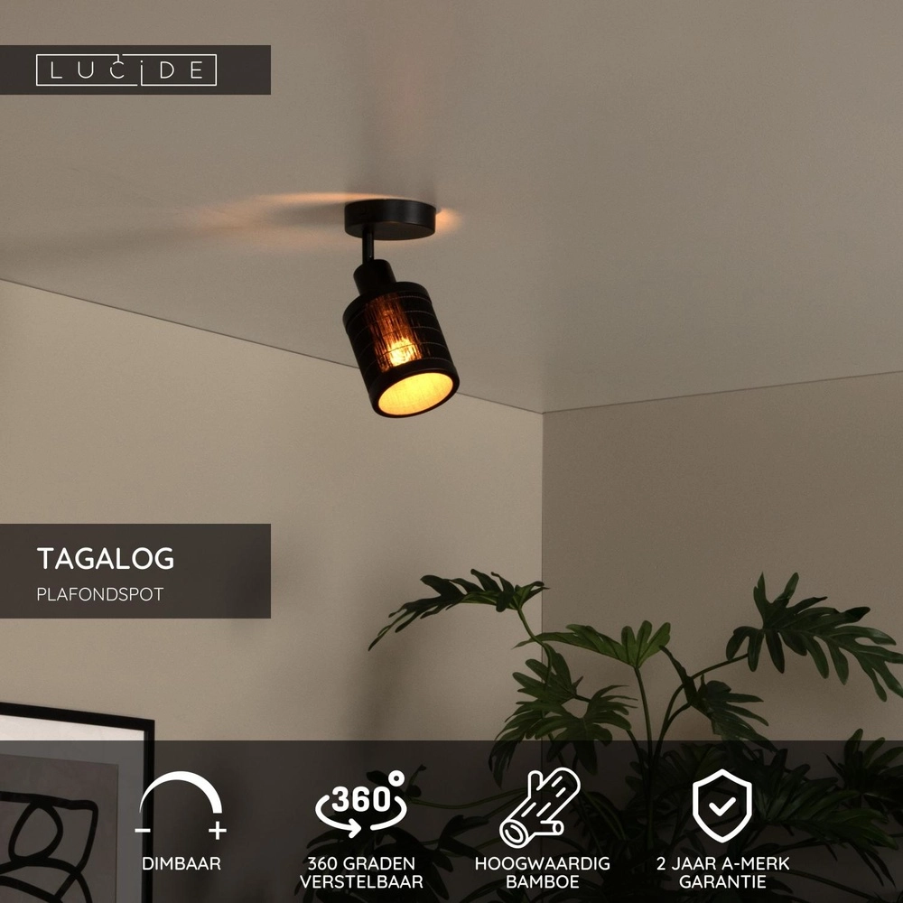 Plafondlamp Tagalog Ø 10cm zwart Lucide 5411212211668