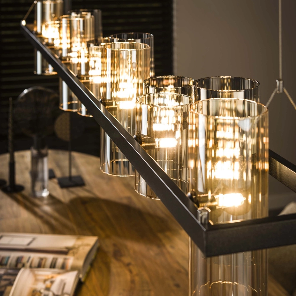 Hanglamp Cylinder 190cm - smoke en amber glas Lyora 8716803512450