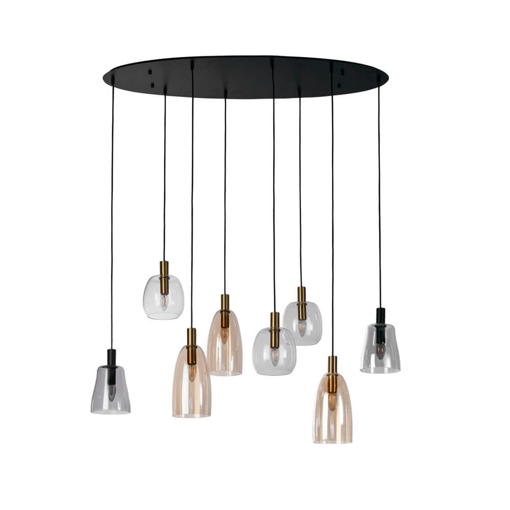 8-lichts hanglamp Divine meerdere kleuren glas