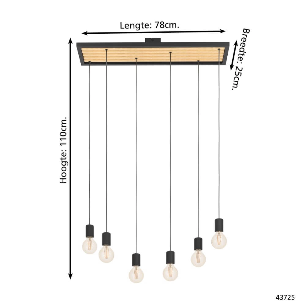 6-lichts hanglamp Consett zwart met hout Eglo 9002759437251