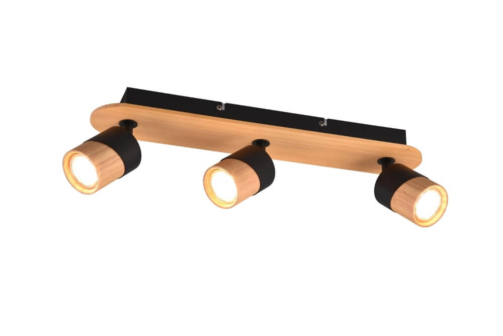 Plafondlamp hout met zwart Aruni 3-lichts Trio 4017807562231