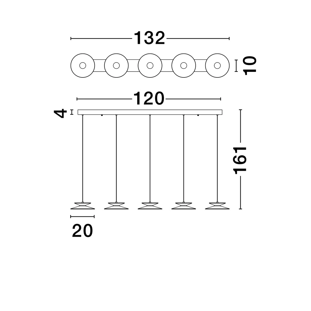 Design hanglamp Morfi recht 5-lichts zwart Lyora 5212017458490