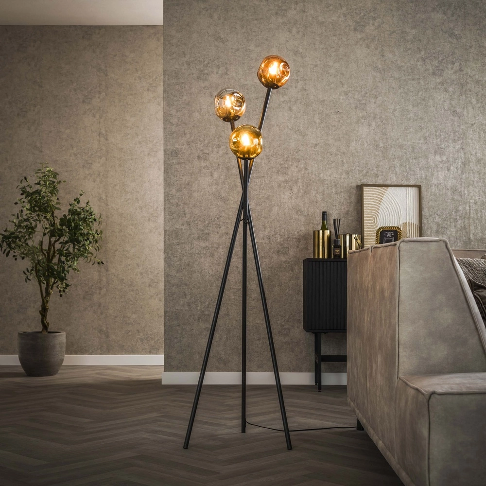Tripod vloerlamp Molecule met glazen bollen