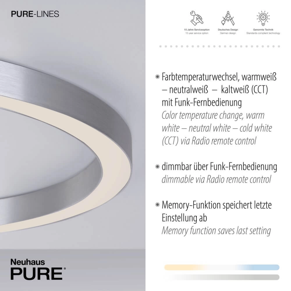Ronde vloerlamp Pure Lines Round Ø 70cm aluminium Paul Neuhaus 4012248373538