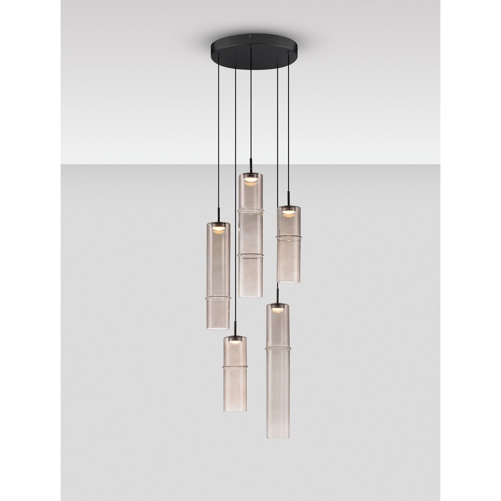Unieke hanglamp Sano rond 5-lichts smoke glas Lyora 5212017474056