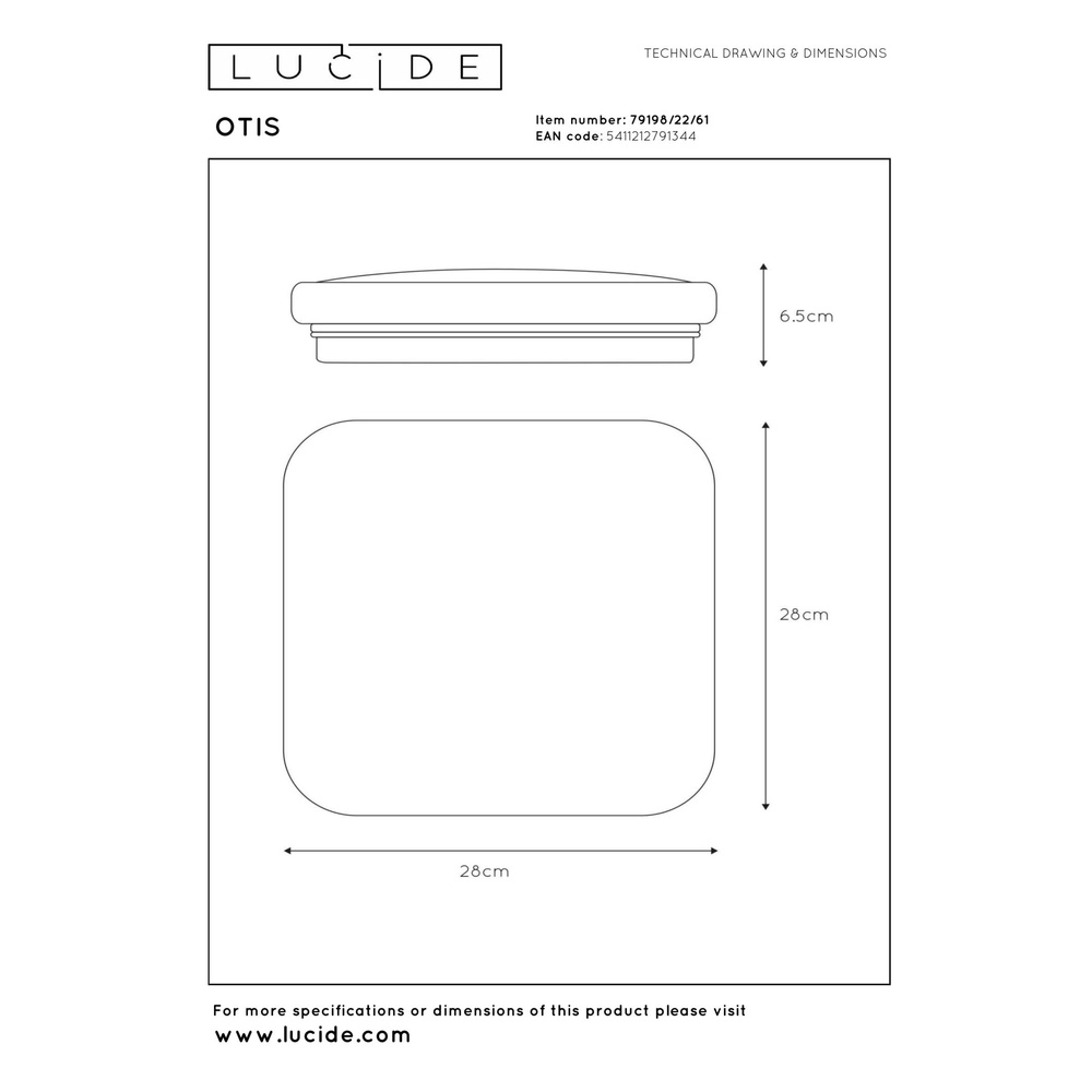 Vierkante plafonniere Otis 28cm wit Lucide 5411212791344