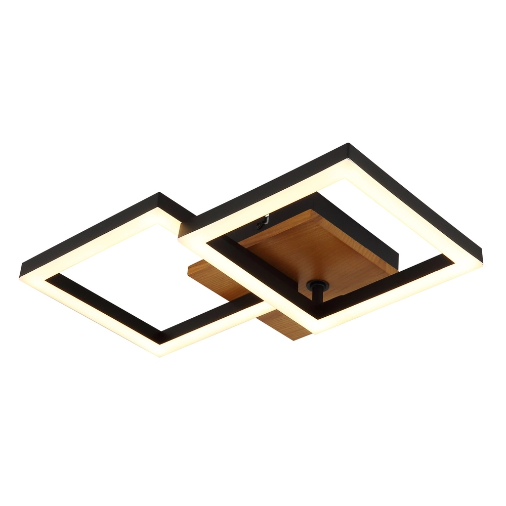 Design plafondlamp Kerry zwart met houtlook Globo 9007371440221