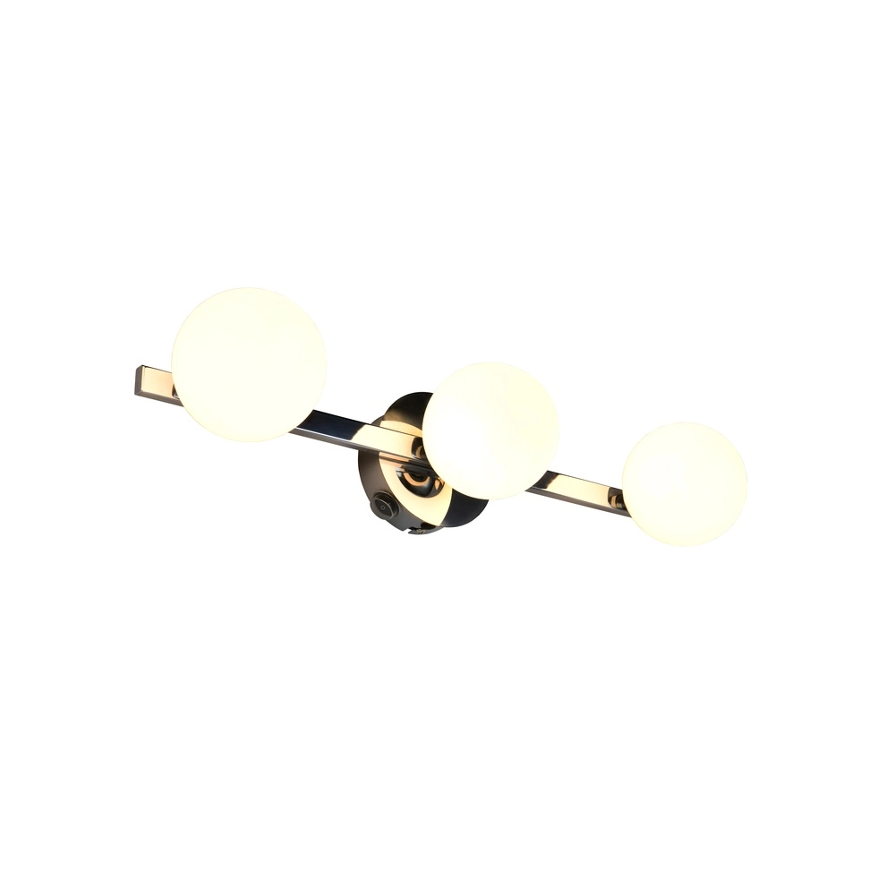 Design wandlamp Alfio 3-lichts chroom met wit glas