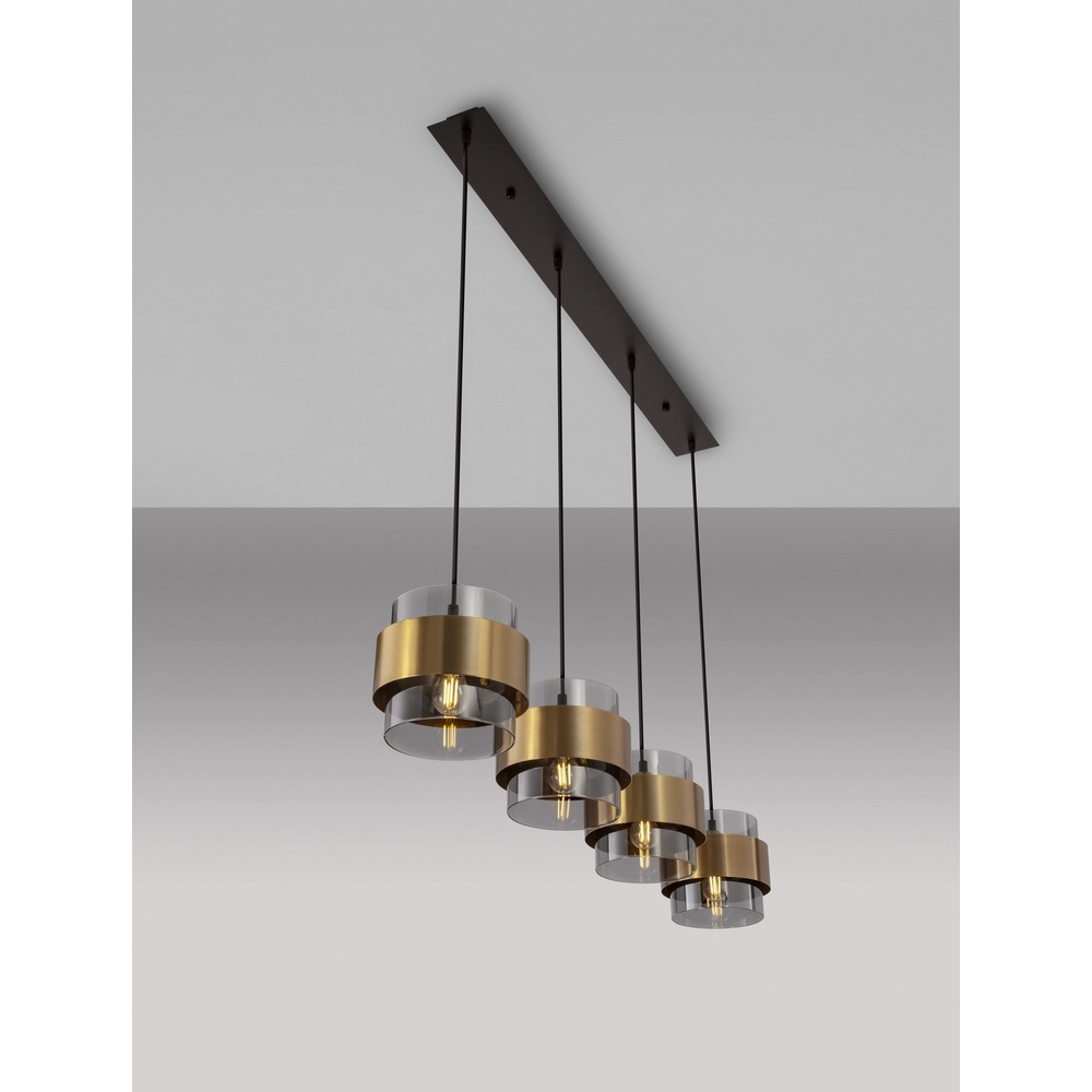 Hanglamp Sianna 4-lichts recht zwart en goud Lyora 5212017445421