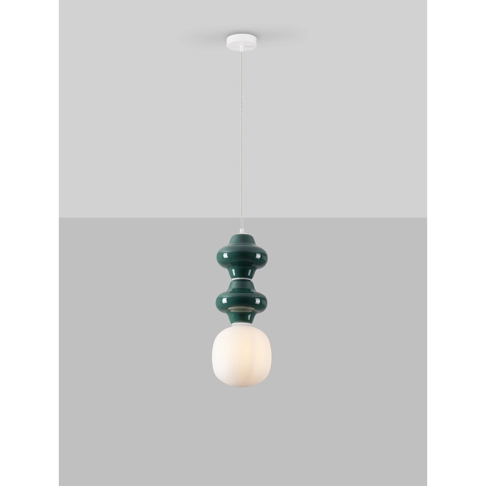 Hanglamp Clio M groen keramiek met wit glas Lyora 5212017461247