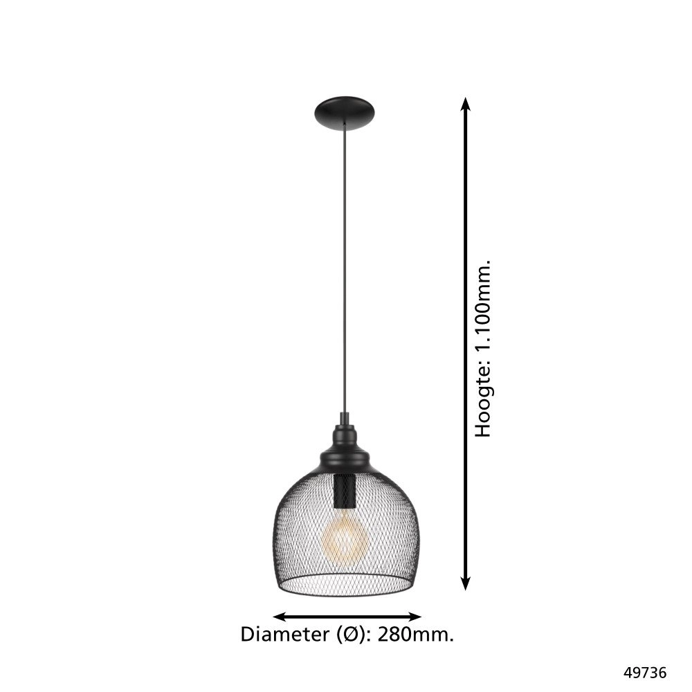 Hanglamp Straiton 28cm 28cm zwart Eglo 9002759497361