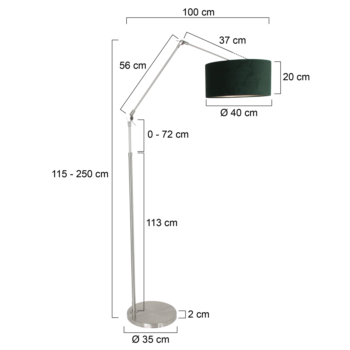Vloer Leeslamp Prestige Chic RVS met 40cm groen velourse kap Steinhauer 8712746145731