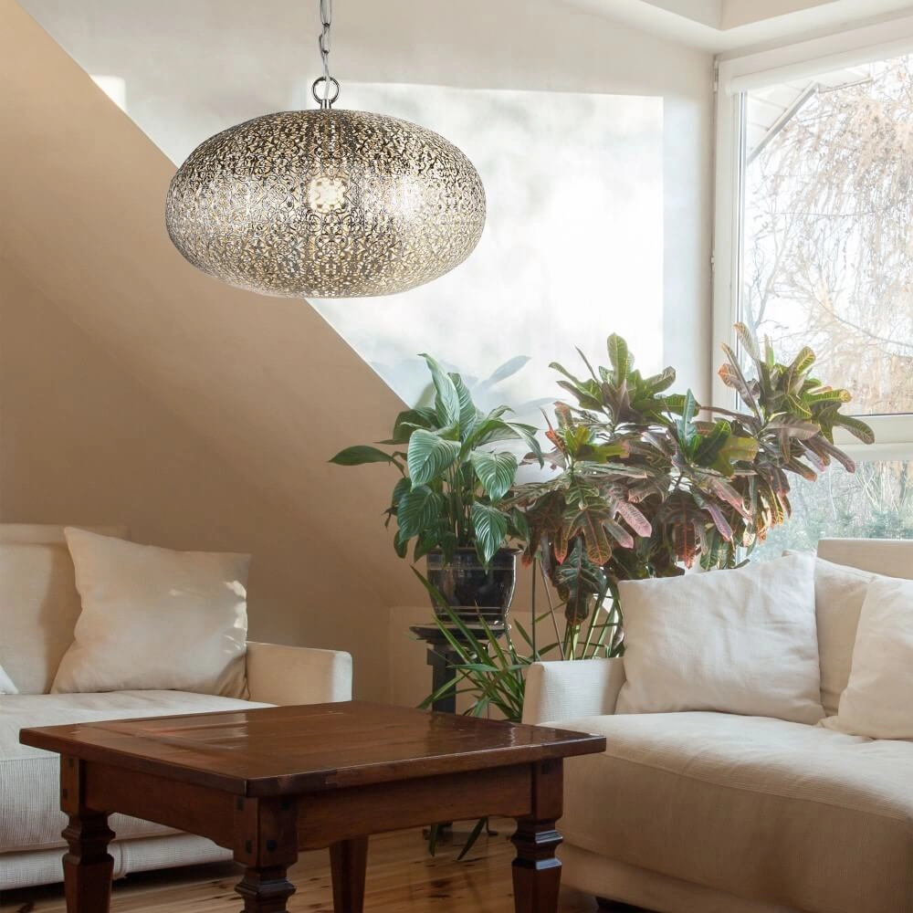 Marokaanse stijl hanglamp Fretwork RVS Searchlight 5053423096001