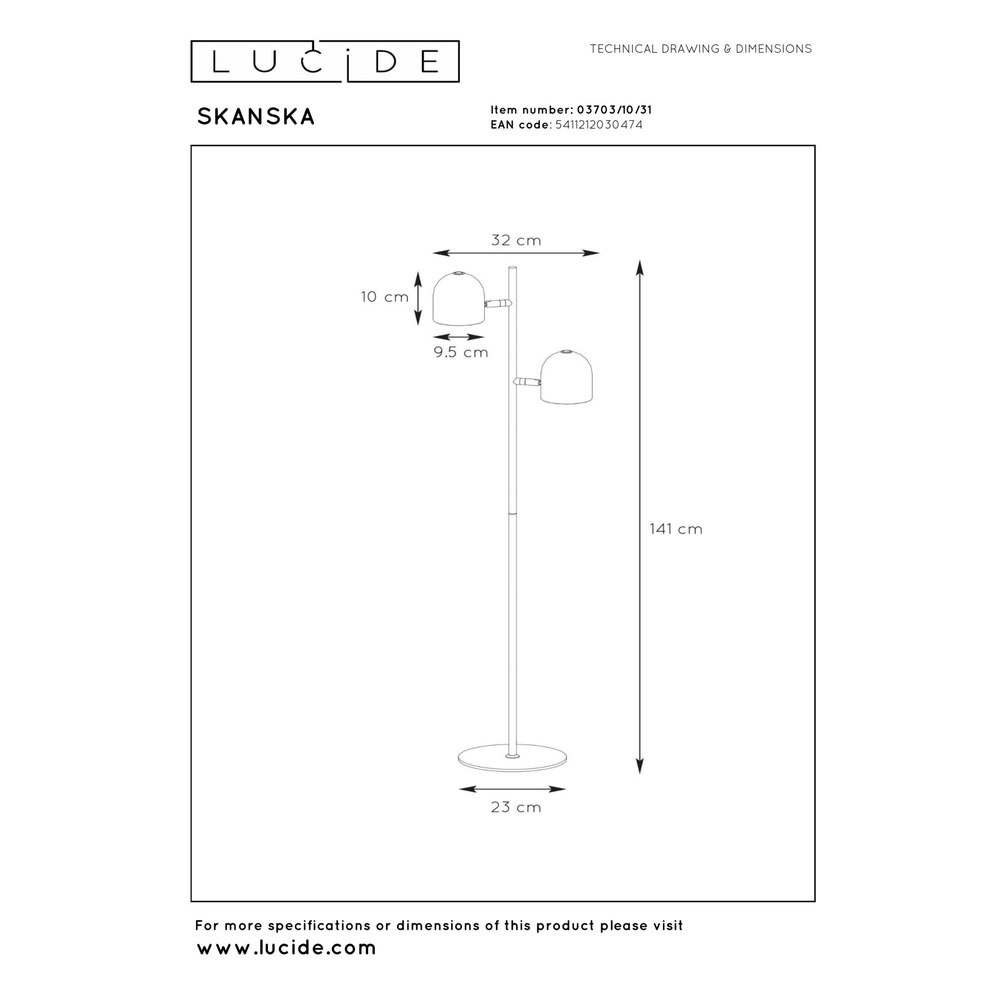 Vloerlamp Skanska 2-lichts wit Lucide 5411212030474