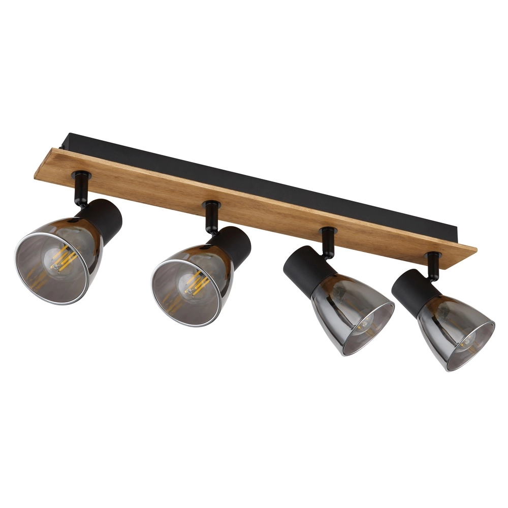 Plafondlamp Claude 4-lichts zwart met hout Globo 9007371434213